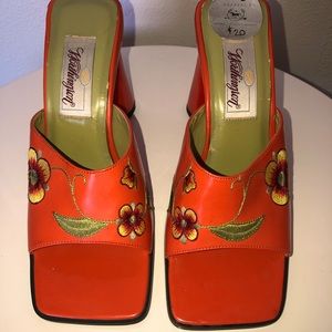Worthinton Orange Retro embroidered chunky heel sandals